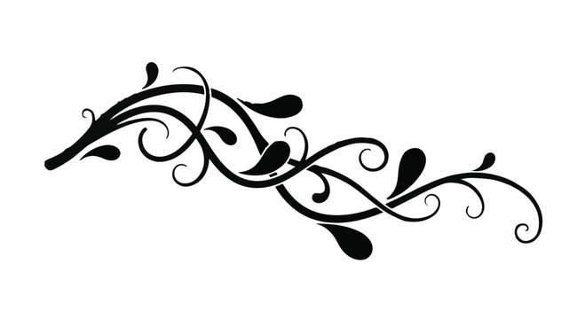 Swirls and floral flourishes adorn this elegant black graphic element that is perfectly designed to serve as a sophisticated border or decorative accent for various artistic design projects.