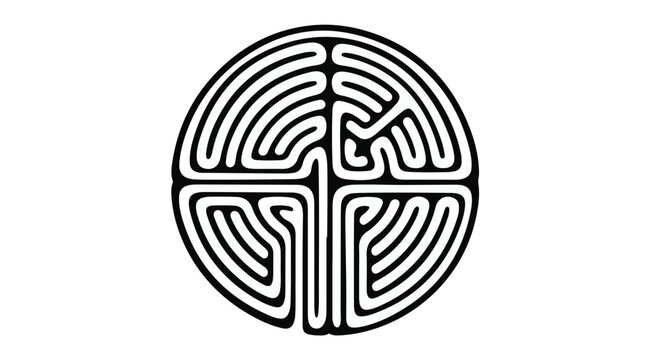 Labyrinth circle design features complex twisting paths that symbolize the journey of life and the intricate process of solving difficult problems through analytical and logical thinking strategies.