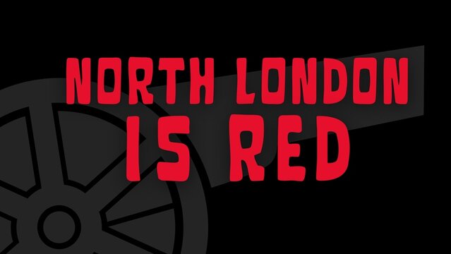 Graphic design of North London is Red text on a black background with a partial wheel illustration