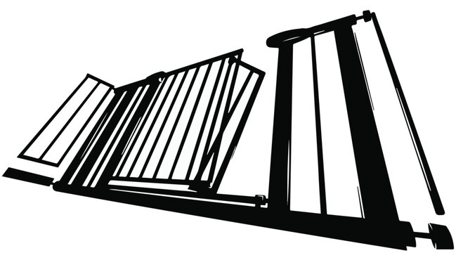 Gate made of metal bars stands as a symbolic representation of restricted access and security boundaries within an industrial or residential architectural setting in this stark graphic composition.