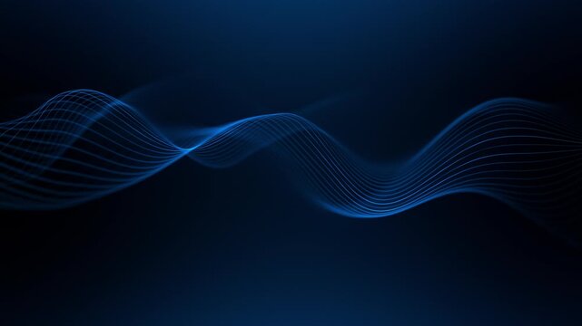 Blue Light streaks liquid. Wavy loop section. Abstract background animation of flowing blue sound wave lines on black. Abstract blue wavy curve background. 4K 60fps VJ loop.