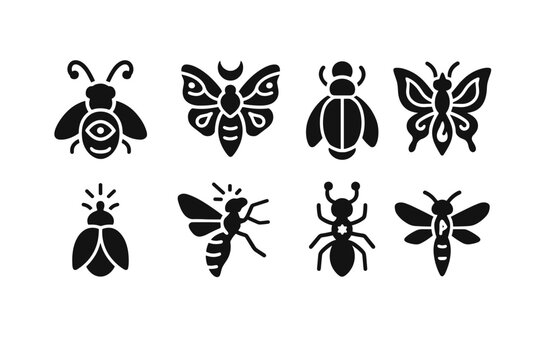 Mythic Luminous Insect Icons. Mythic luminous insects. Filled icon set of mythic luminous insects: