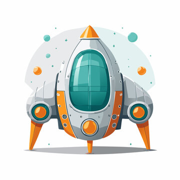 Cartoon Rocket Ship with Orange Accents and Large Window