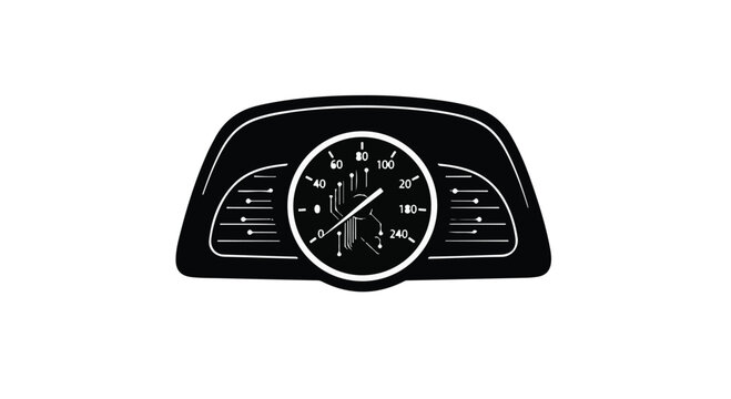 Speedometer gauge from a vintage vehicle dashboard captures the essence of automotive motion and mechanical precision in a bold black and white graphic design perfect for transport concepts.
