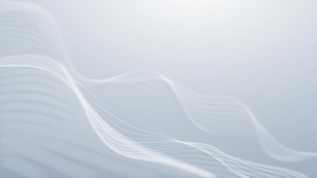 Minimal white flowing wave lines on soft light background. Elegant abstract motion landscape with smooth layered curves and airy monochrome gradient texture. Clean modern backdrop for luxury presentat