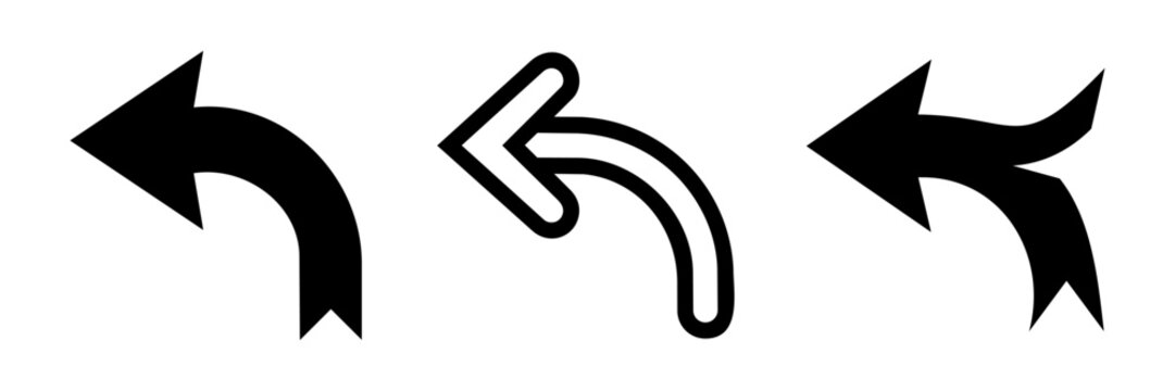 Back, return, and undo arrow icon set with different line styles