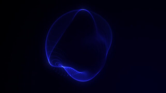 Blue energy sphere with line field. Abstract magical sphere with plasma. Energetic naturalistic minimalist orb for business, presentations. Virtual reality. Dark blue electric moving core