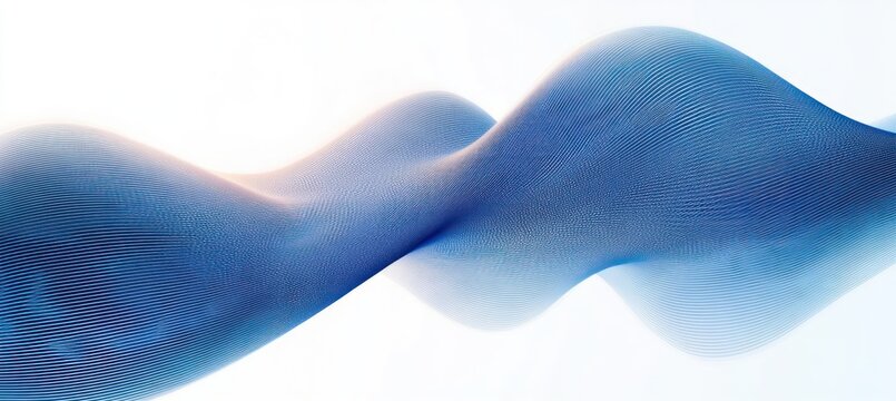 Serene flowing blue ribbon waves of fine parallel lines and soft glowing gradient, graceful undulating curves conveying calm motion and modern elegance