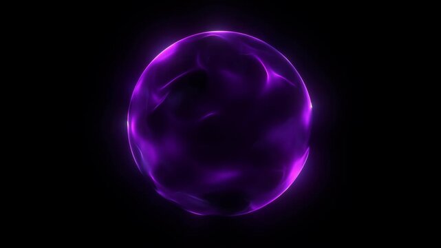Abstract purple looped energy sphere of magical glowing waves on a dark background. 4K video.