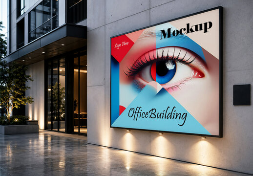Outdoor billboard mockup on modern office building wall