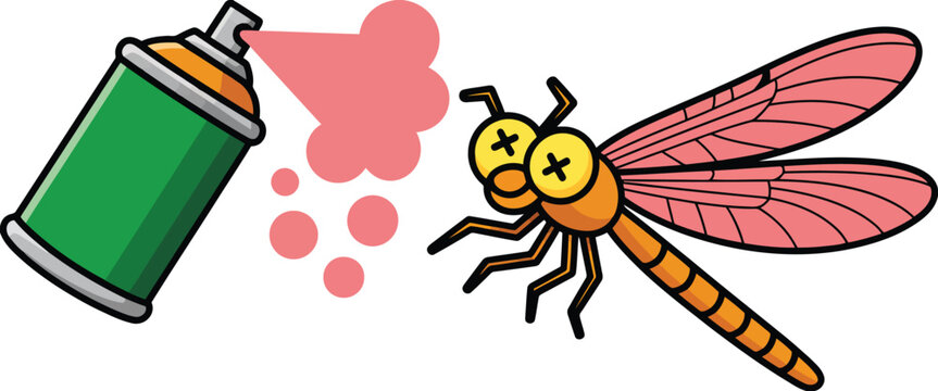 Cartoon spray paint can and insect illustration