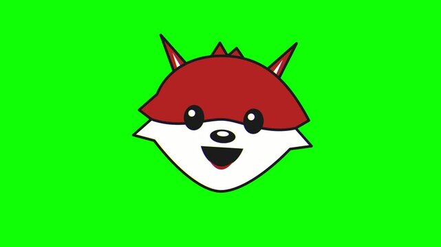 Cute Cartoon Fox Head Icon on Green Screen. 4K Video