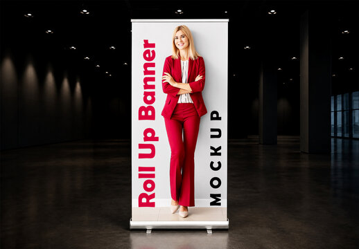Professional roll-up banner stand mockup for corporate branding