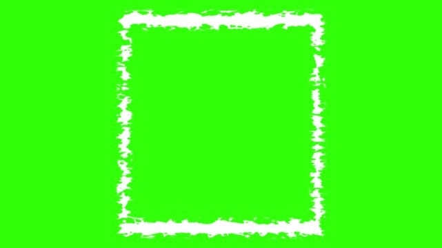 rough doodle sketch style margin frame white pen border with a wiggly jumping thick line hand-drawn outline isolated on a green screen 4K background