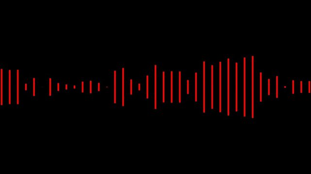 Dynamic red audio waveform animation with clean equalizer bars for music visuals, video overlays, transitions, broadcast graphics, and digital media projects, alpha channel