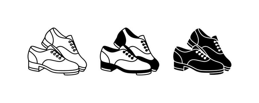 Tap Dance Shoes Collection, Black and White Vector Icons for Performance and Style