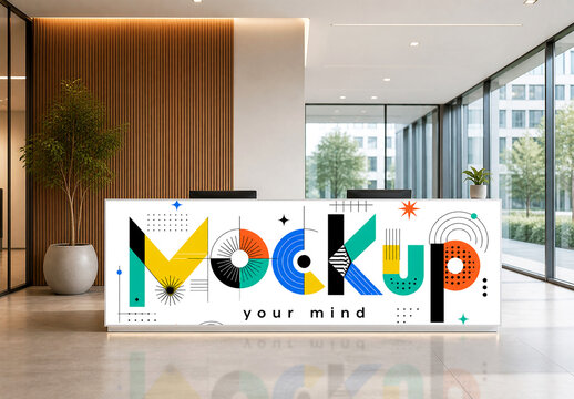 Realistic Office Reception Desk Mockup