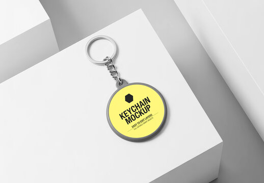 Realistic Round Metal Keychain Mockup