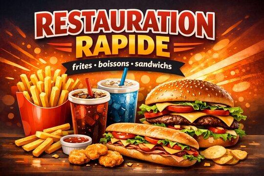 Affiche, panneau, flyer pour Buvette et restauration rapide, firtes, boissons et sandwichs