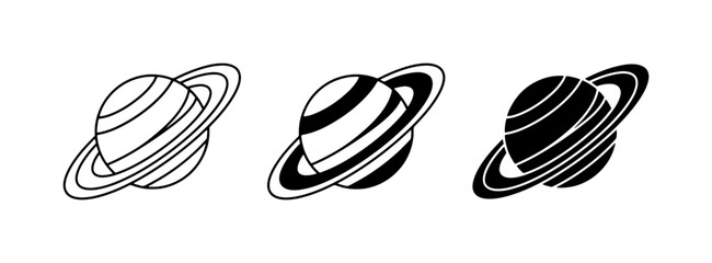 Saturn Planet Icons, Cosmic Space Symbols, Celestial Body Graphics, Outer Space Vector Art © Shohel