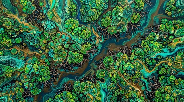 Mangrove canopy aerial top vivid mangrove tree canopy top-down pattern aerial