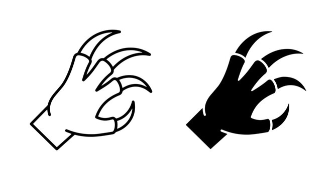 Monster Claw Icon Set, Scary Animal Hand Silhouette, Fantasy Creature Digit Vector