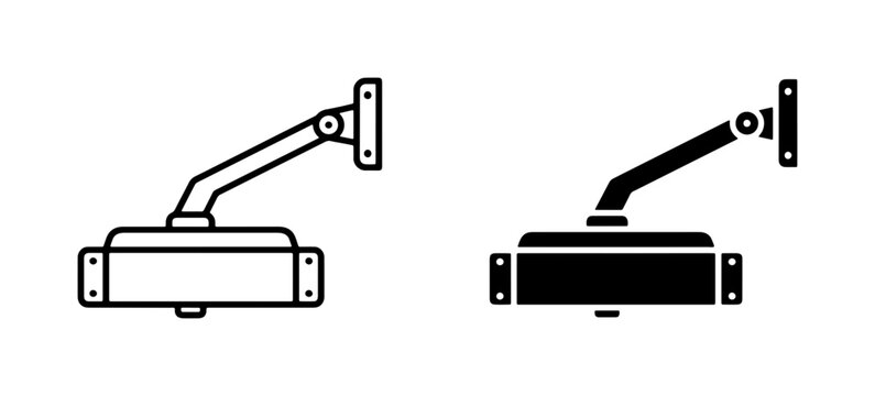 Door Closer Icon Set, Automatic Hydraulic Mechanism, Security Hardware Vector Graphics