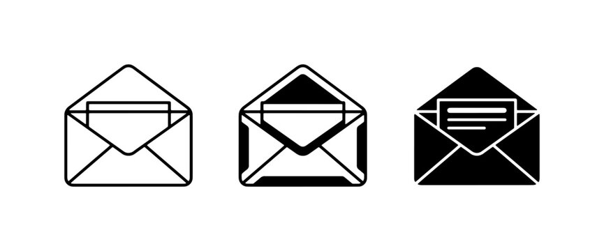 Open Envelope Icons, Mail Delivery Symbols, Communication Message Graphics