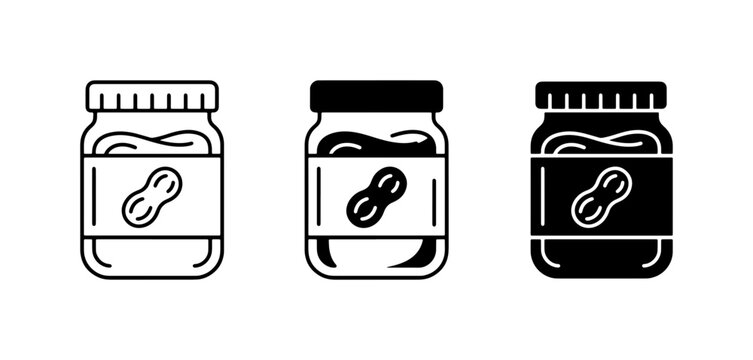 Peanut Butter Jar Icons, Food Spread Vector Graphics, Creamy Nut Paste Set
