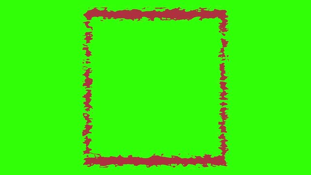 rough doodle sketch style margin frame red pen border with a wiggly jumping thick line hand-drawn outline isolated on a green screen 4K background