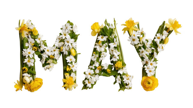 Word May spelled out with flowers and plants