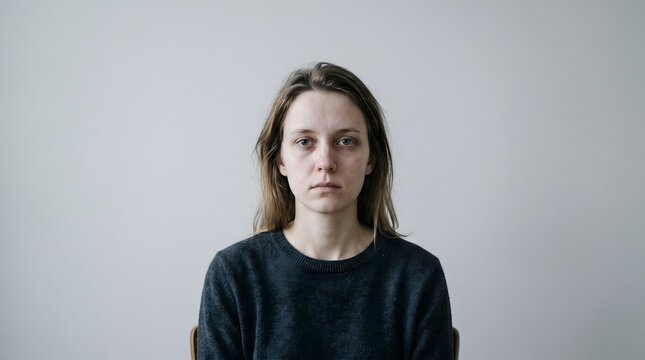 Portrait of a young woman with a tired and sad expression