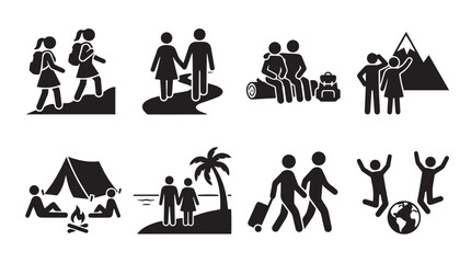 Fototapeta premium Outdoor Hiking Camping Couple Icons