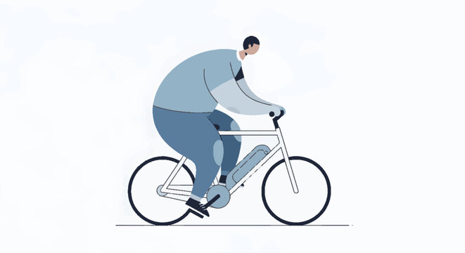 Man riding an electric bicycle, modern transportation, eco-friendly commuting, healthy lifestyle, vector illustration
