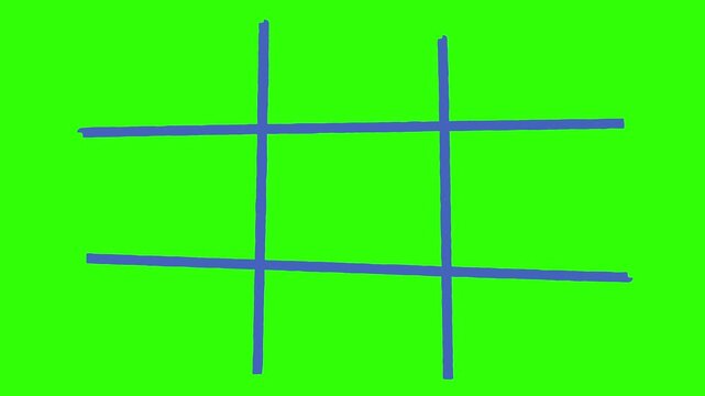 hand drawn tic-tac-toe 3x3 noughts & crosses game grid or rule of thirds grid with freehand hand drawn childlike doodle sketch style with a juddering jumpy effect 4K animated isolated video object