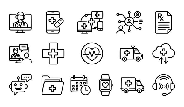 Modern Telemedicine Line Icons Set with Online Doctor Virtual Healthcare and Medical App Symbols