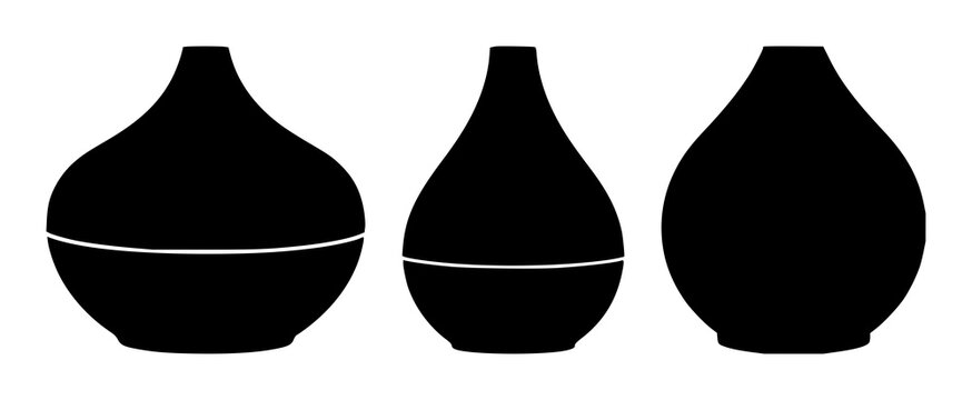 Aromatherapy diffuser set with solid black icon design featuring home fragrance, air humidifier, essential oil with healthcare and spa equipment