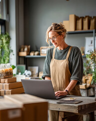 Fototapeta premium Female Entrepreneur Managing Ecommerce Orders In Small Business Studio