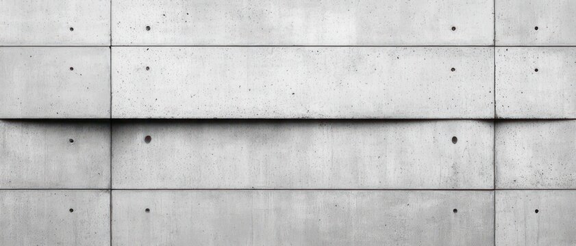 austere minimalist concrete wall with horizontal panel seams, circular tie holes and subtle shadows