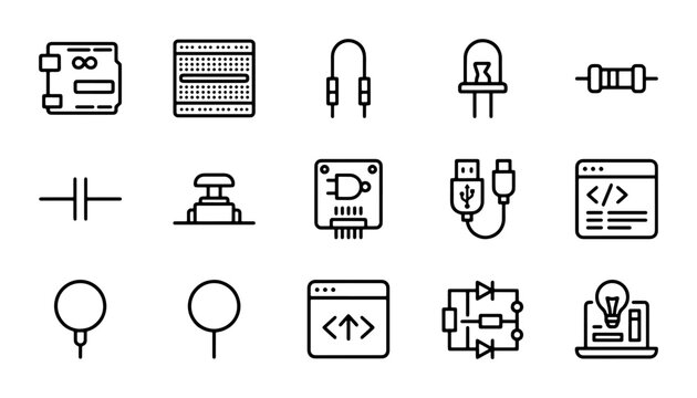 Electronics Icons Set, Circuitry Components, Technology Symbols, Vector Graphics, DIY Projects