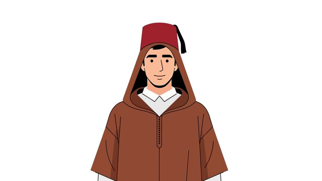 Man wearing traditional Moroccan djellaba and fez hat.