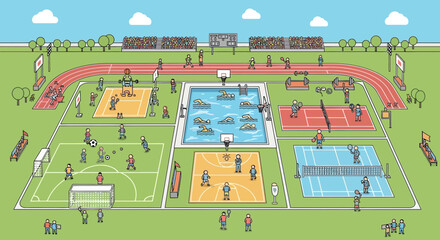 Diverse Sports Complex with Numerous Activities and Spectators © adi