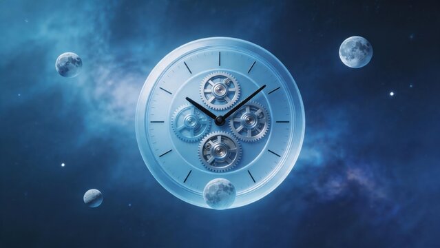 Clock with gears in space