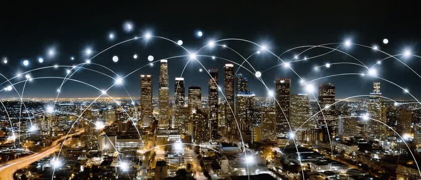 Digital Skyline at Night: A breathtaking panorama of a city at night.