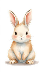 Obraz premium Cute Watercolor Rabbit Illustration, Adorable Animal Art, Soft Pastel Colors, Kawaii Style, Children’s Room Decor, Isolated on White