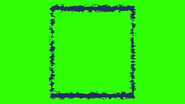 rough doodle sketch style margin frame blue pen border with a wiggly jumping thick line hand-drawn outline isolated on a green screen 4K background