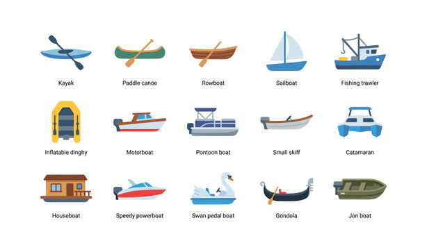 Various small boat icons showing vessel types on white grid