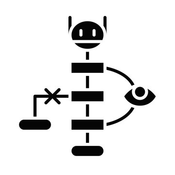 AI self-reflection and iterative reasoning icon. Artificial intelligence evaluating its own output and recursive logic metaphor for machine learning and LLM reliability. Vector spot illustration.