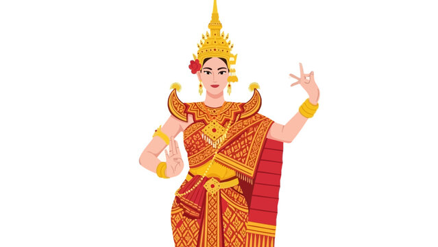 Beautiful Cambodian Apsara dancer in traditional costume performing a graceful dance.