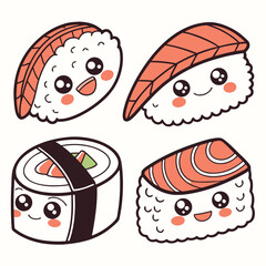 Cute cartoon sushi set with smiling faces ©  Stock Gallery